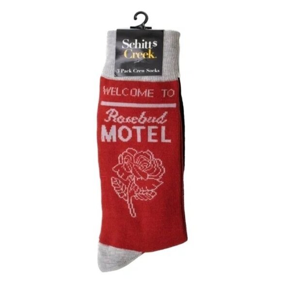 Schitt's Creek Rosebud Motel Red Crew Socks - Picture 2 of 6